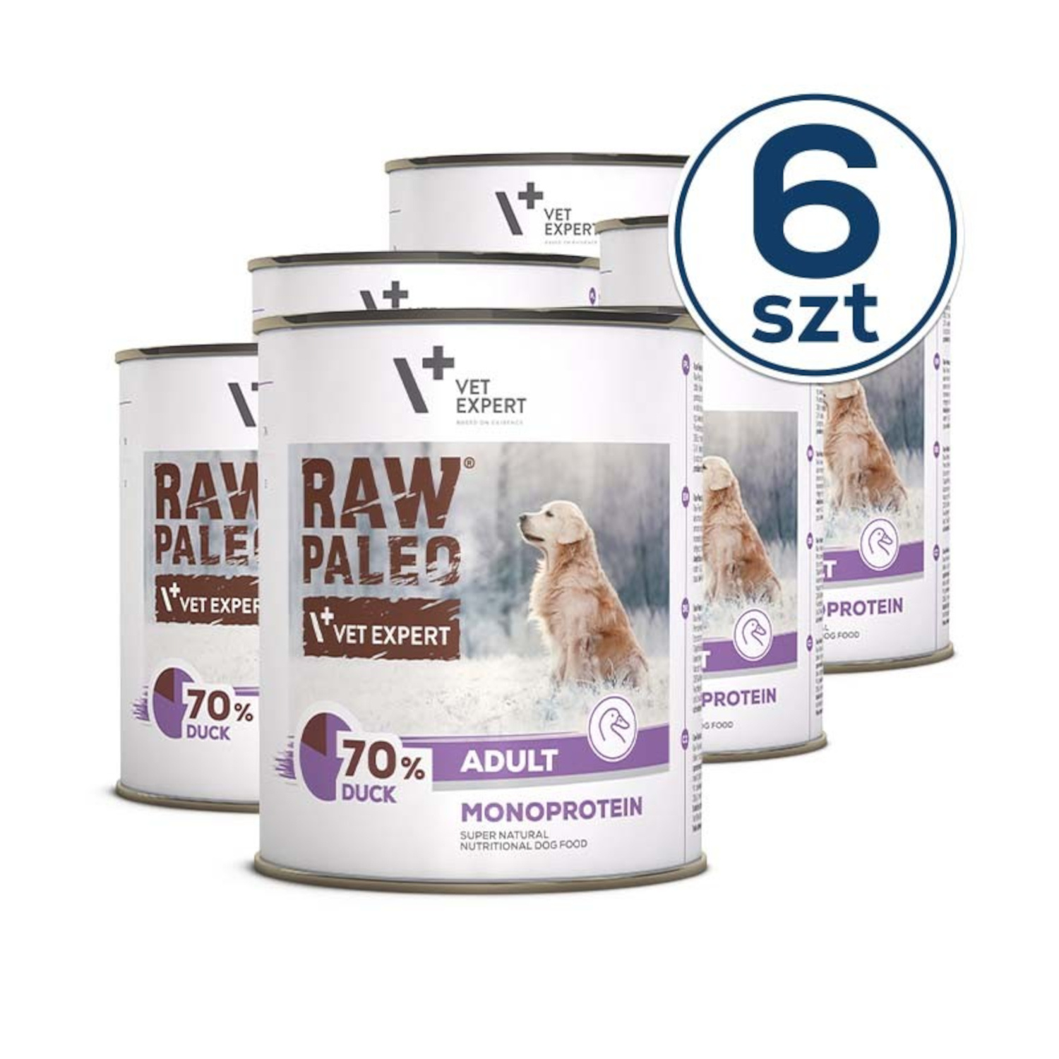 RAW PALEO ADULT DOG DUCK - mokra karma dla psów dorosłych monoproteina z kaczką pakiet 6x800g