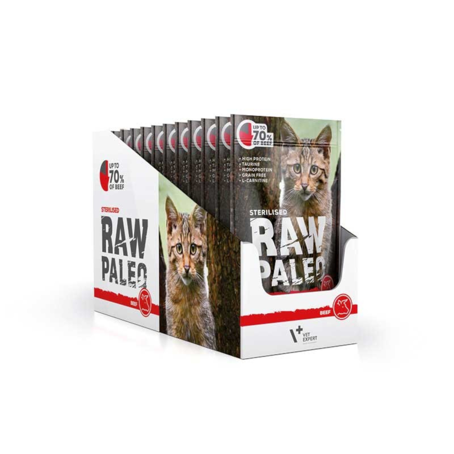 RAW PALEO karma mokra dla kotów dorosłych - wołowina (pakiet 12x 100g)