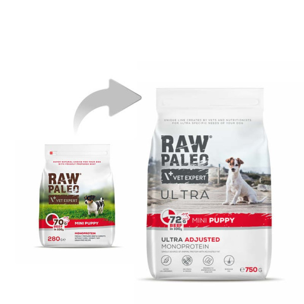 RAW PALEO ULTRA BEEF PUPPY MINI  - sucha karma z wołowiną dla szczeniąt ras małych