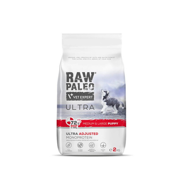 RAW PALEO ULTRA BEEF PUPPY MEDIUM/LARGE - sucha karma z wołowiną dla szczeniąt ras średnich i dużych