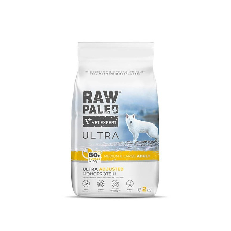 PAKIET 2x14kg RAW PALEO ULTRA TURKEY ADULT MEDIUM/LARGE - sucha karma z indykiem dla psów dorosłych ras średnich i dużych