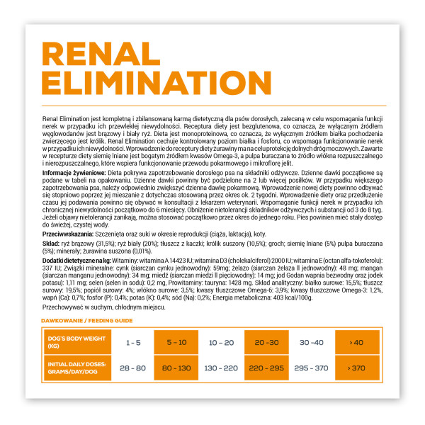 VET EXPERT RENAL ELIMINATION DOG - dieta dla psów z niewydolnością nerek