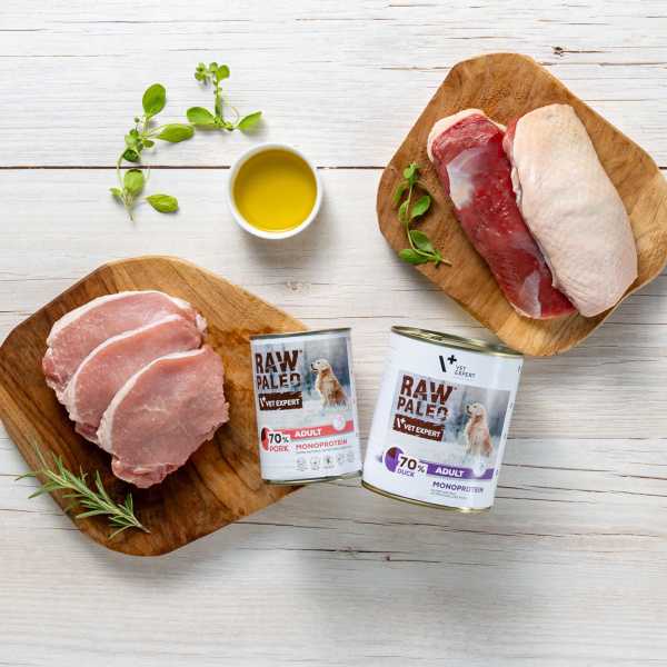 RAW PALEO ADULT DOG DUCK 12x800g - mokra karma dla psów dorosłych monoproteina z kaczką