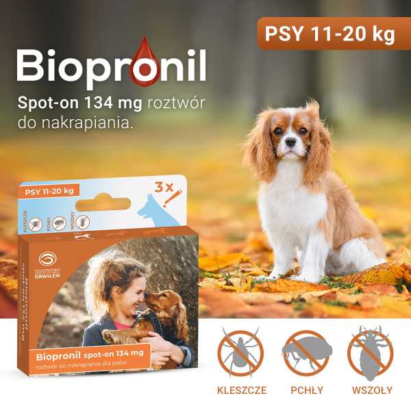 BIOPRONIL spot-on 134 mg - przeciw pchłom i kleszczom dla psa 11-20 kg