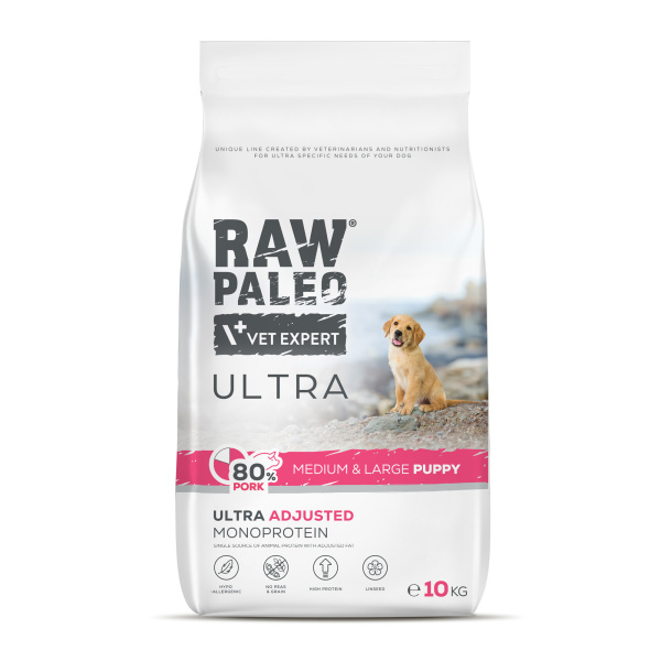 RAW PALEO ULTRA PORK PUPPY MEDIUM/LARGE - sucha karma z wieprzowiną dla szczeniąt ras średnich i dużych