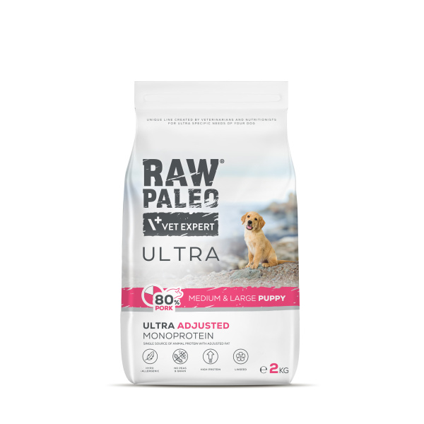 RAW PALEO ULTRA PORK PUPPY MEDIUM/LARGE - sucha karma z wieprzowiną dla szczeniąt ras średnich i dużych