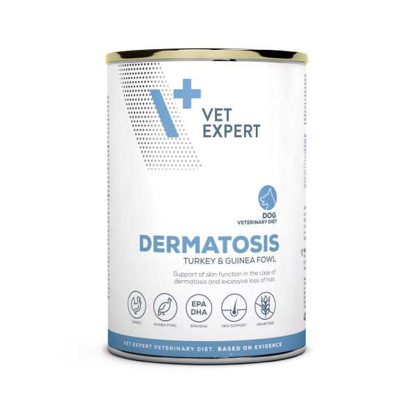 VET EXPERT DERMATOSIS DOG TURKEY & GUINEA FOWL 6x400g - mokra karma weterynaryjna dla psów