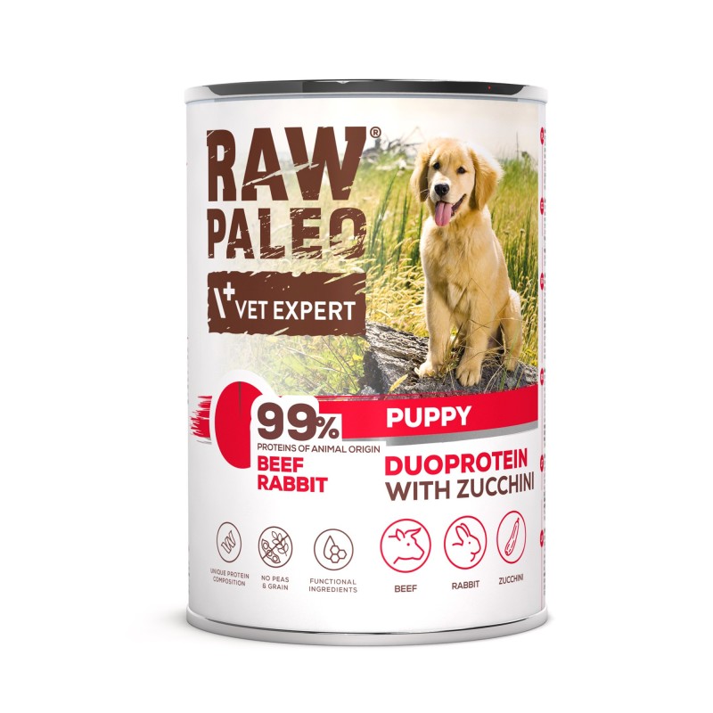 RAW PALEO BEEF&RABBIT PUPPY CAN 6x400g - mokra karma dla szczeniąt duoproteina wołowina z królikiem