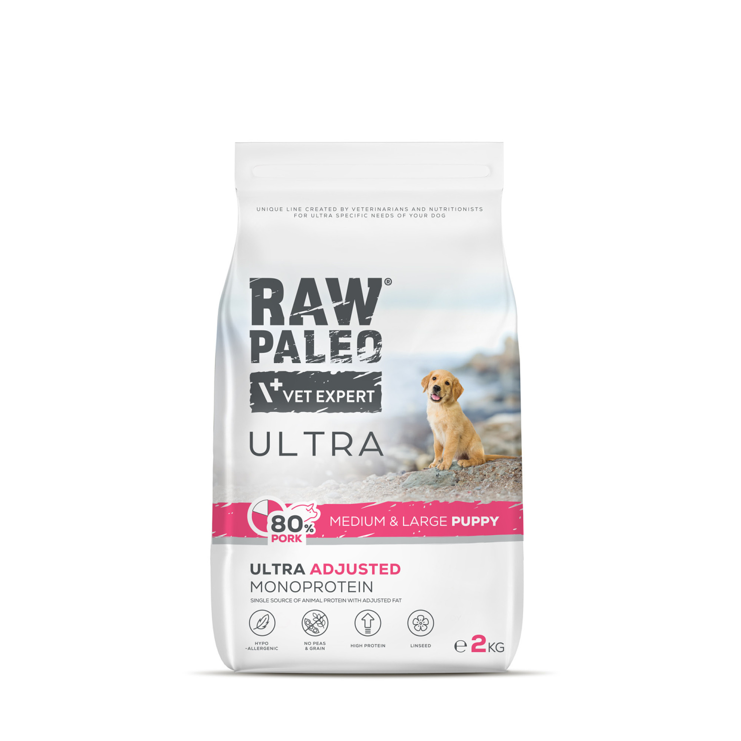 PAKIET 2x14kg RAW PALEO ULTRA PORK PUPPY MEDIUM/LARGE - sucha karma z wieprzowiną dla szczeniąt ras średnich i dużych