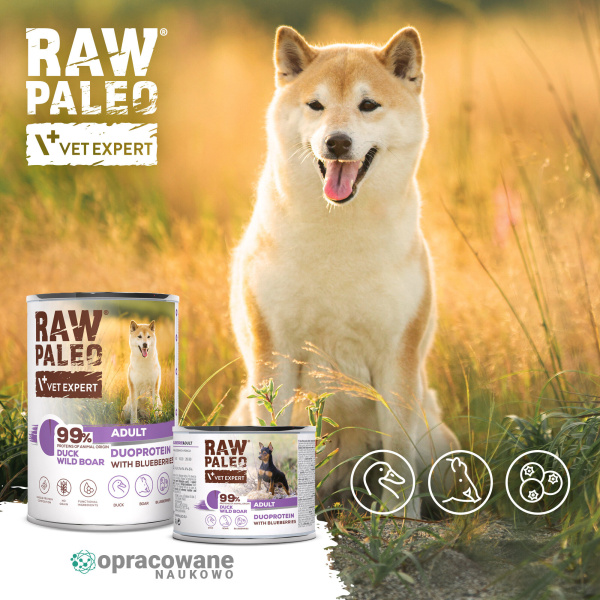 RAW PALEO DUCK&BOAR ADULT CAN 6x400g - mokra karma dla psów dorosłych duoproteina kaczka z dzikiem
