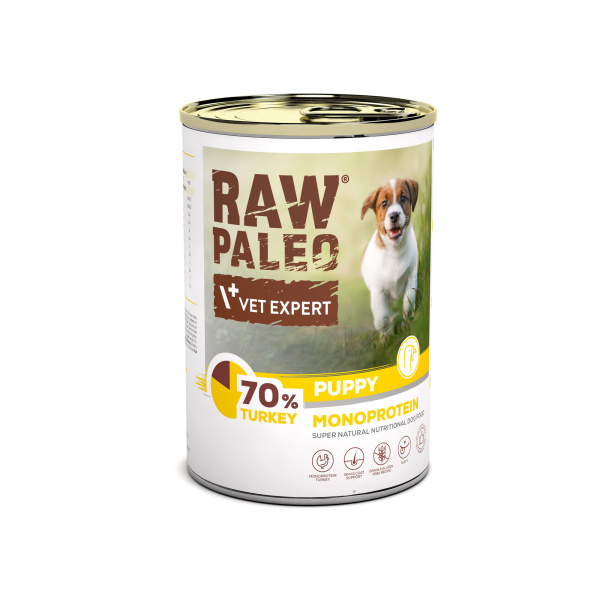 RAW PALEO PUPPY TURKEY 12x400g - mokra karma dla szczeniąt monoproteina z indykiem