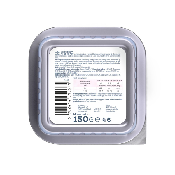 RAW PALEO PORK PATE MINI PUPPY - mokra karma dla szczeniąt - wieprzowina 150 g
