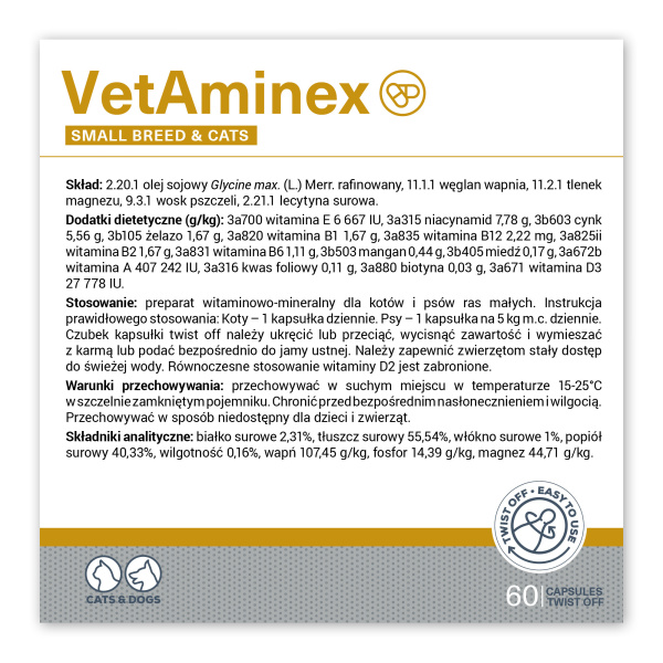 VETAMINEX SMALL BREED&CATS -  preparat witaminowo-mineralny dla psów ras małych i kotów