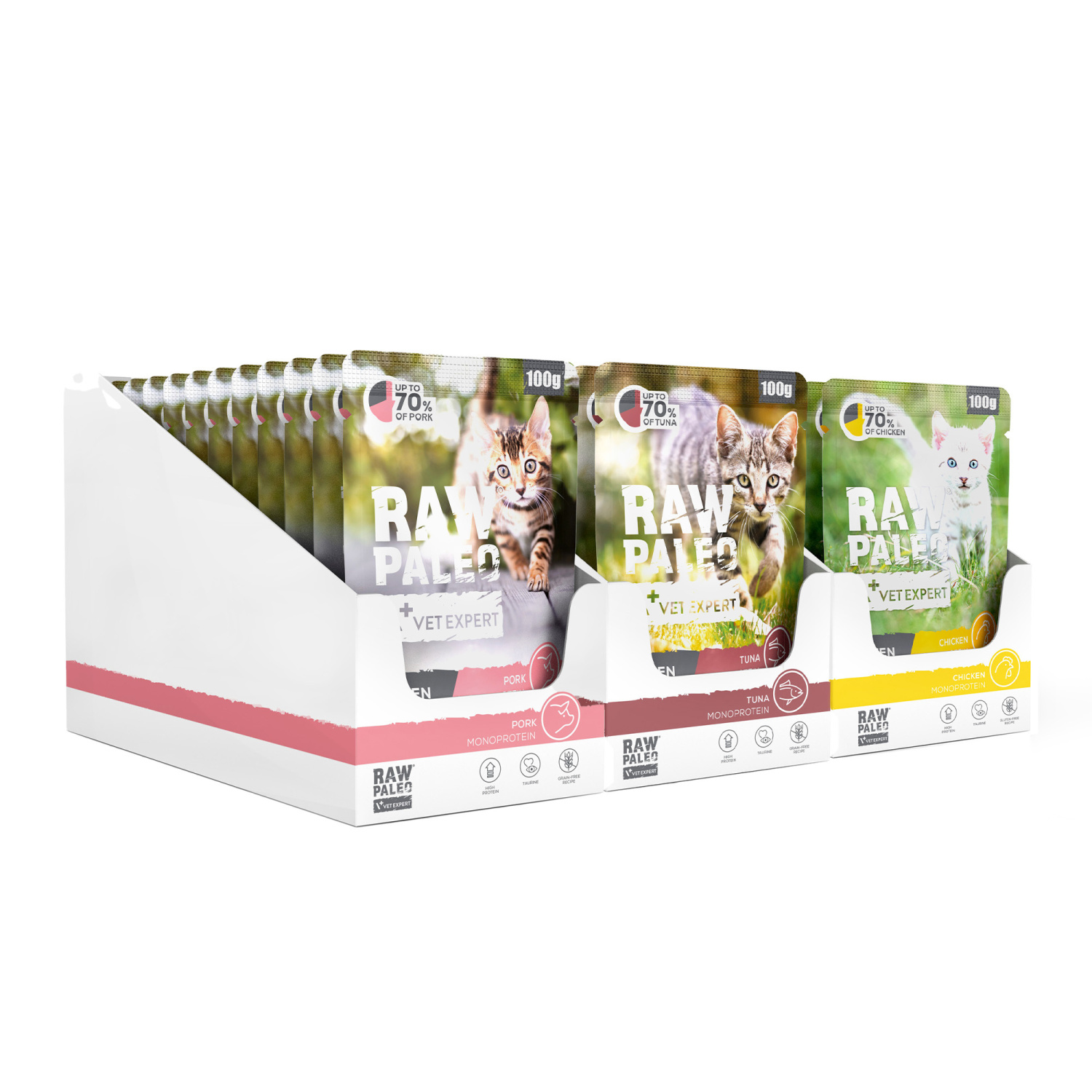 RAW PALEO KITTEN CAT CHICKEN PORK TUNA 36x100g - mokra karma dla kociąt RAW PALEO KITTEN CAT CHICKEN PORK TUNA 36x100g - mokra karma dla kociąt