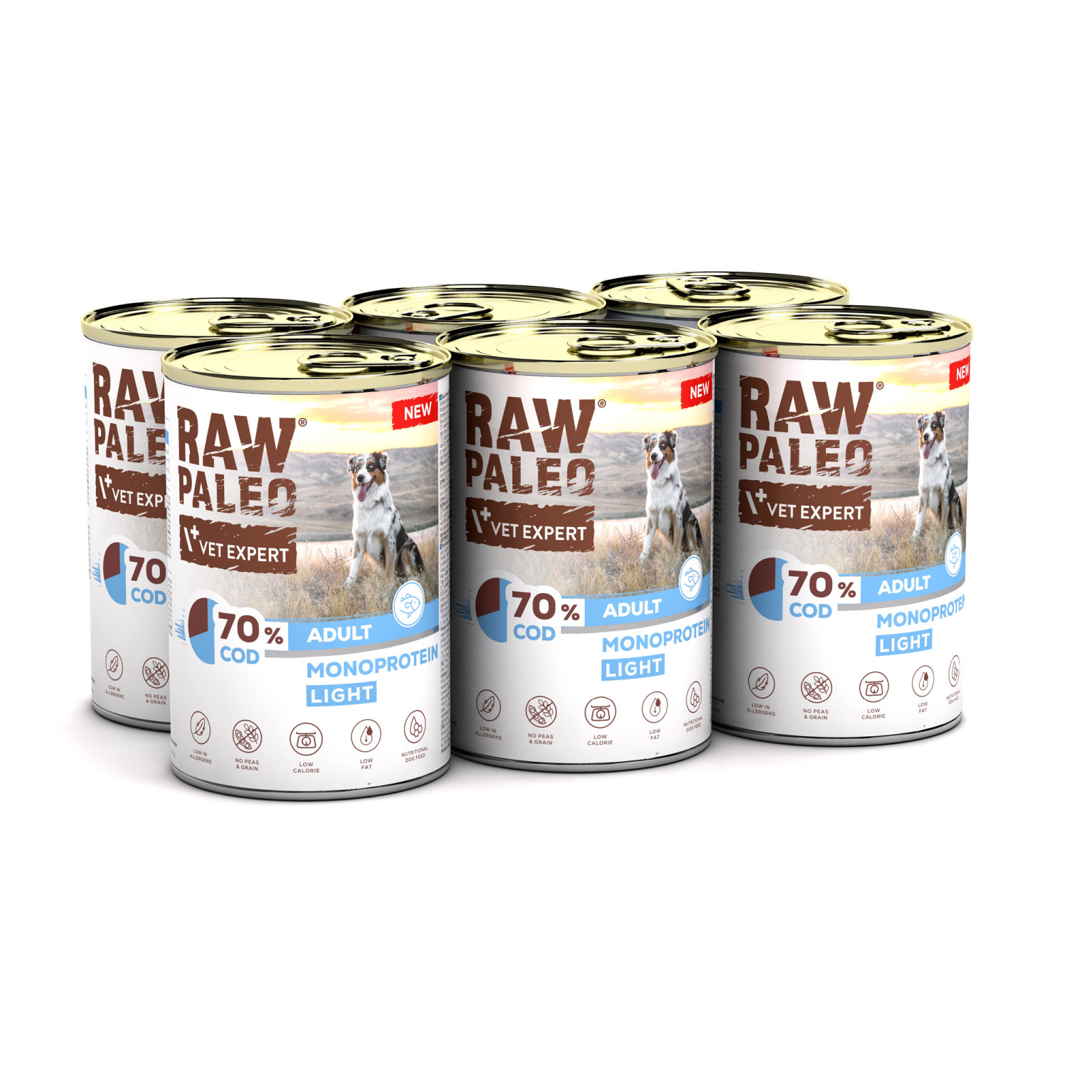 RAW PALEO COD LIGHT MONOPROTEIN ADULT DOG 6x400g - mokra karma dla psów z tendencją do nadwagi monoproteina z dorszem RAW PALEO COD LIGHT MONOPROTEIN ADULT DOG 6x400g - mokra karma dla psów z tendencją do nadwagi monoproteina z dorszem