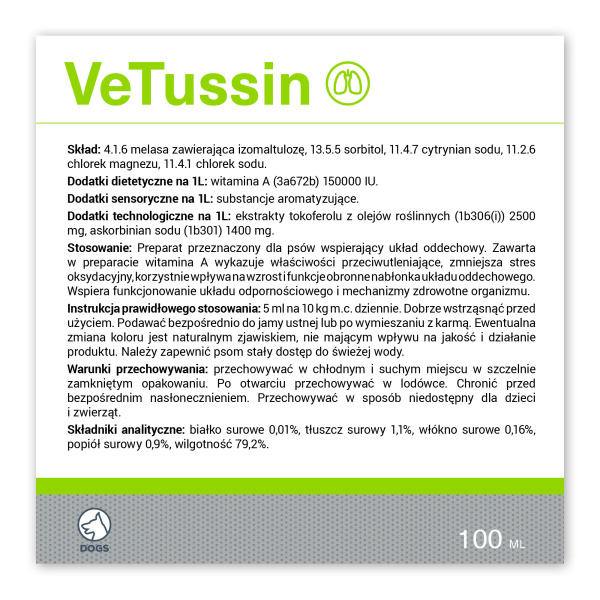 VET EXPERT VETUSSIN - preparat wspomagający układ oddechowy dla psów
