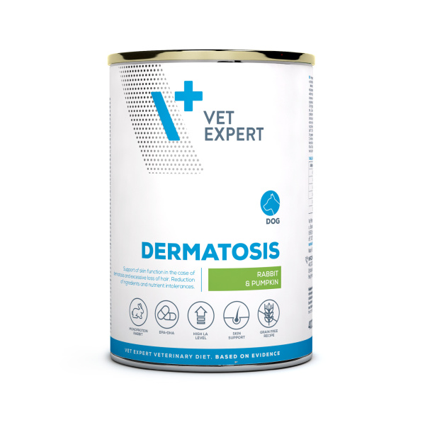 VET EXPERT DERMATOSIS RABBIT&PUMPKIN 6x400g  - mokra karma weterynaryjna dla psów