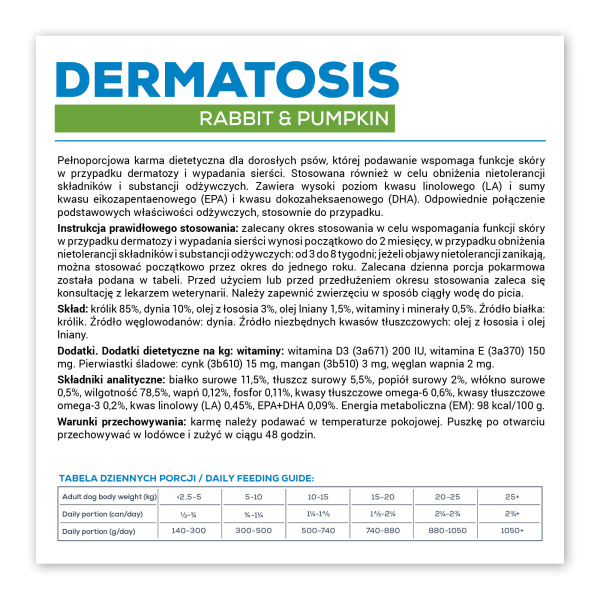 VET EXPERT DERMATOSIS RABBIT&PUMPKIN 6x400g  - mokra karma weterynaryjna dla psów