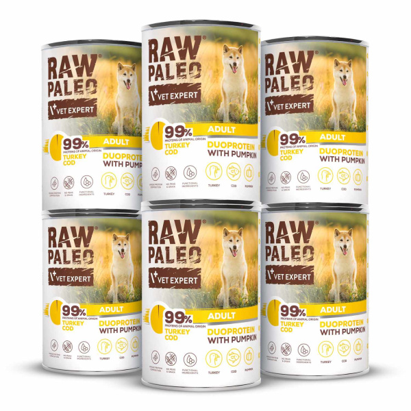 RAW PALEO TURKEY&COD ADULT CAN 6x400g - mokra karma dla psów dorosłych duoproteina indyk z dorszem