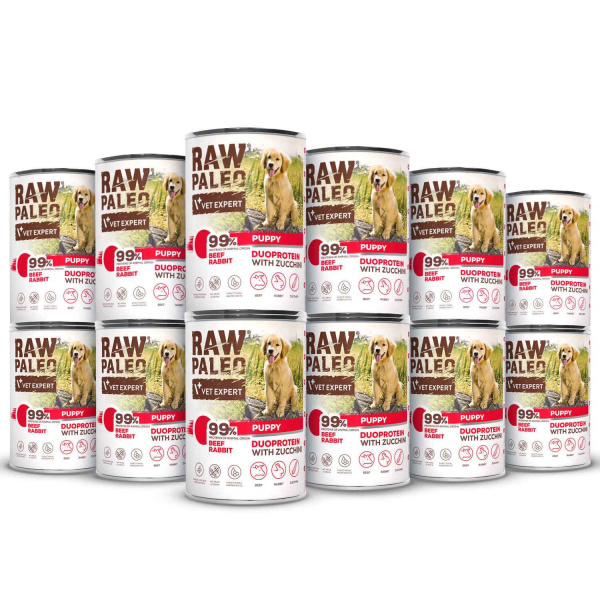 RAW PALEO BEEF&RABBIT PUPPY CAN 12x400g - mokra karma dla szczeniąt duoproteina wołowina z królikiem