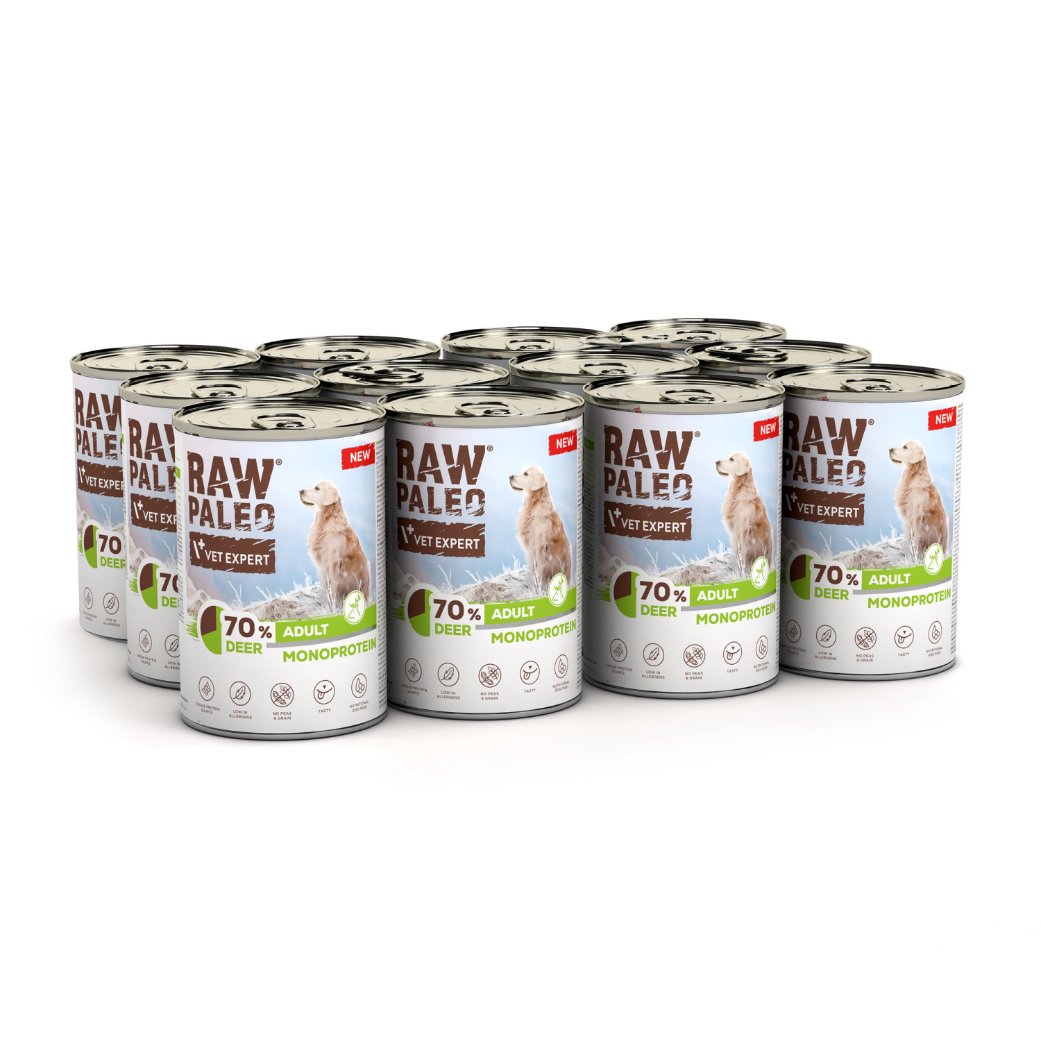 RAW PALEO ADULT DOG DEER 12x400g - mokra karma dla psów dorosłych monoproteina z mięsem jelenia