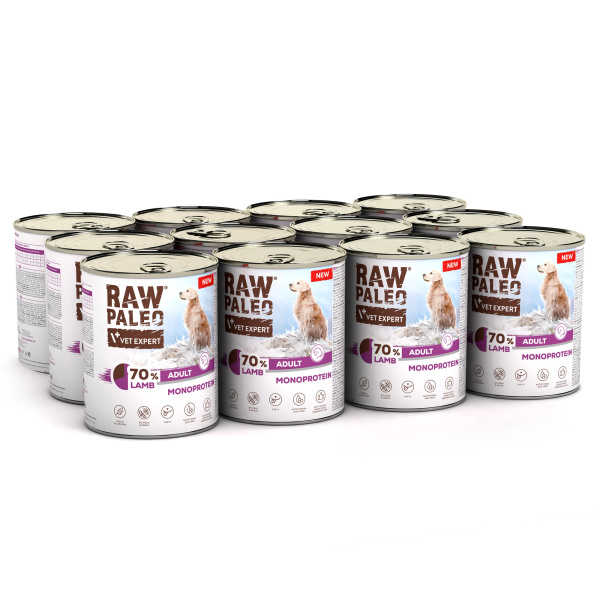 RAW PALEO ADULT DOG LAMB 12x800g - mokra karma dla psów dorosłych monoproteina z jagnięciną