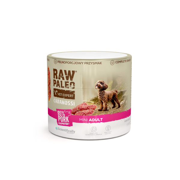 RAW PALEO Cabanossi Pork Mini 90g - pełnoporcjowy naturalny przysmak w formie kiełbaski dla psa