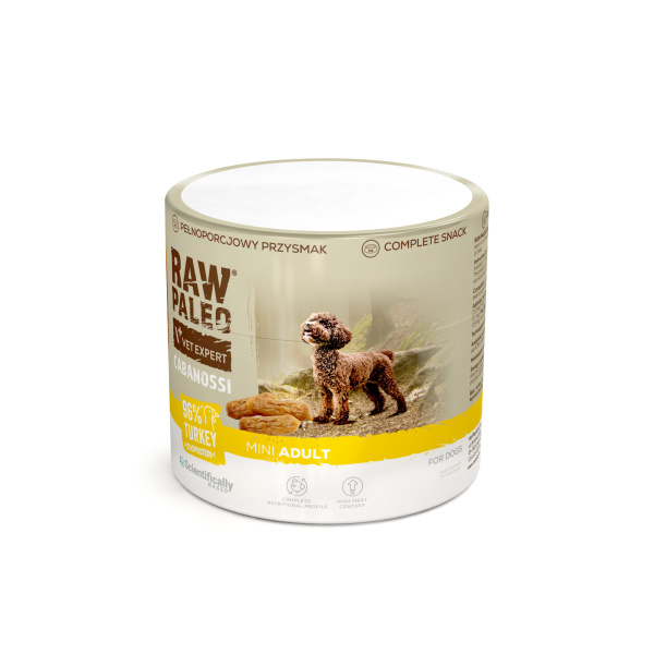 RAW PALEO Cabanossi Turkey Mini 90g - pełnoporcjowy naturalny przysmak w formie kiełbaski dla psa