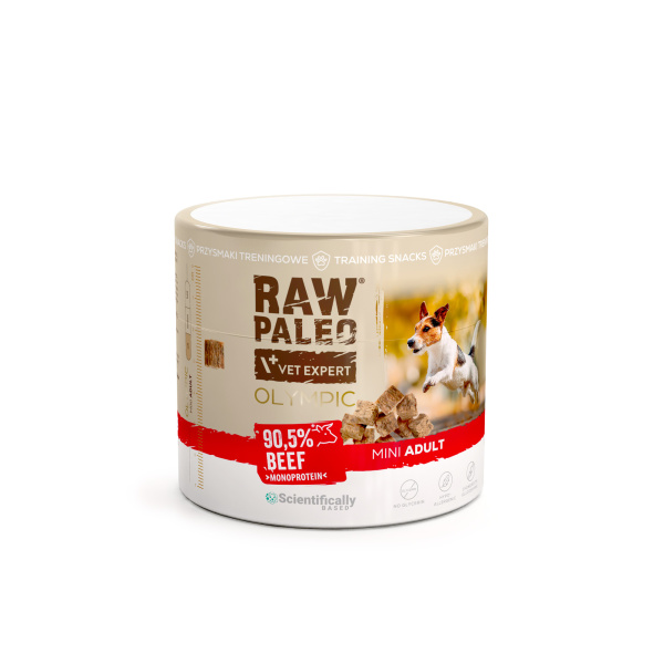 RAW PALEO Olympic Beef Mini 90g - hipoalergiczny monoproteinowy przysmak treningowy dla psa