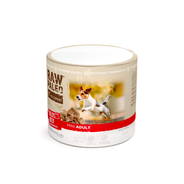 RAW PALEO Olympic Beef Mini 90g - hipoalergiczny monoproteinowy przysmak treningowy dla psa