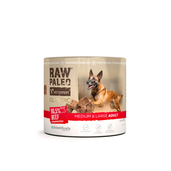 RAW PALEO Olympic Beef Medium Large 90g - hipoalergiczny monoproteinowy przysmak treningowy dla psa