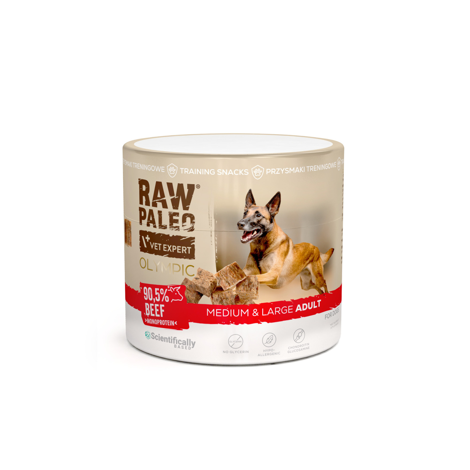 RAW PALEO Olympic Beef Medium Large 90g - hipoalergiczny monoproteinowy przysmak treningowy dla psa