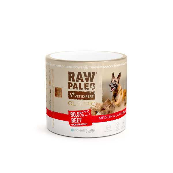 RAW PALEO Olympic Beef Medium Large 90g - hipoalergiczny monoproteinowy przysmak treningowy dla psa