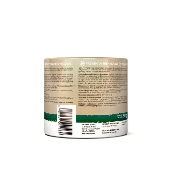 RAW PALEO Olympic Duck Medium Large 90g - hipoalergiczny monoproteinowy przysmak treningowy dla psa
