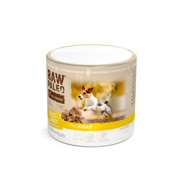 RAW PALEO Olympic Turkey Mini 90g - hipoalergiczny monoproteinowy przysmak treningowy dla psa