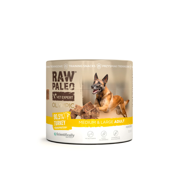 RAW PALEO Olympic Turkey Medium Large 90g - hipoalergiczny monoproteinowy przysmak treningowy dla psa