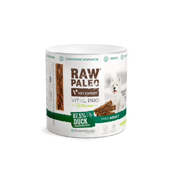 RAW PALEO Vital Pro Dental Duck Mini 100g - hipoalergiczny monoproteinowy przysmak funkcjonalny - baton dla psa