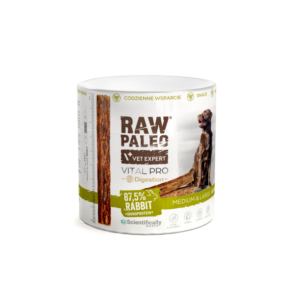 RAW PALEO Vital Pro Digestion Rabbit Medium Large 100g - hipoalergiczny monoproteinowy przysmak funkcjonalny - baton dla psa
