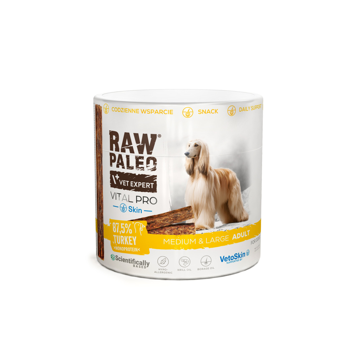 RAW PALEO Vital Pro Skin & Coat Turkey Medium Large 100g - hipoalergiczny monoproteinowy przysmak funkcjonalny - baton dla psa