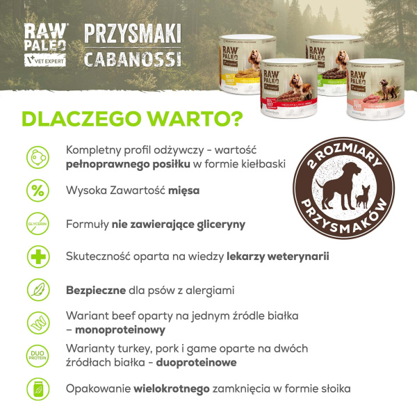 RAW PALEO Cabanossi Game Medium Large 100g - pełnoporcjowy naturalny przysmak w formie kiełbaski dla psa