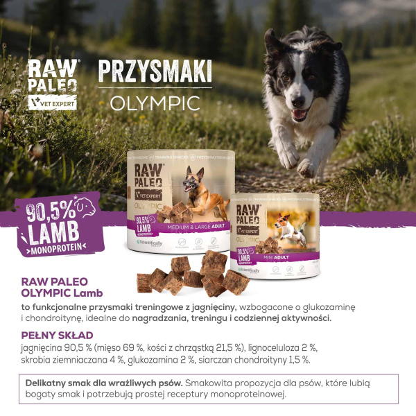 RAW PALEO Olympic Lamb Medium Large 90g - hipoalergiczny monoproteinowy przysmak treningowy dla psa