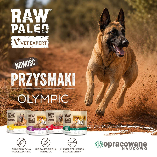 RAW PALEO Olympic Beef Medium Large 90g - hipoalergiczny monoproteinowy przysmak treningowy dla psa