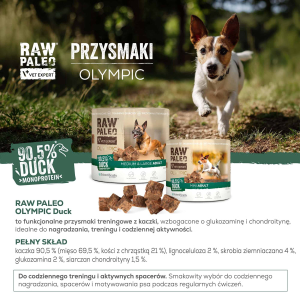 RAW PALEO Olympic Duck Medium Large 90g - hipoalergiczny monoproteinowy przysmak treningowy dla psa