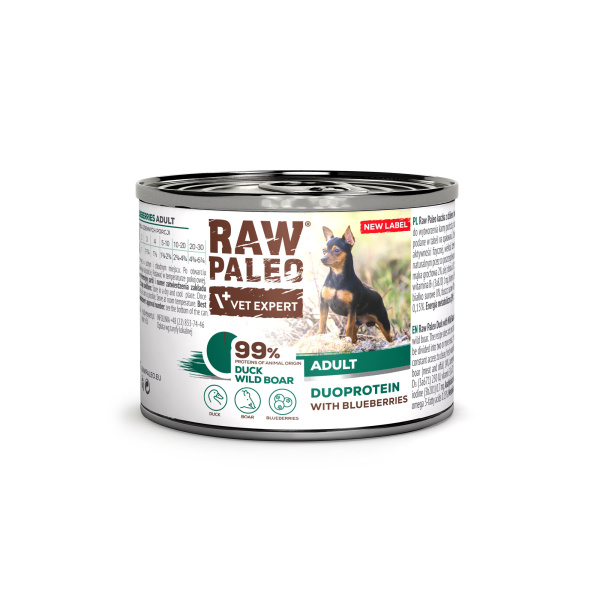 RAW PALEO DUCK&BOAR ADULT CAN - mokra karma dla psów dorosłych duoproteina kaczka z dzikiem