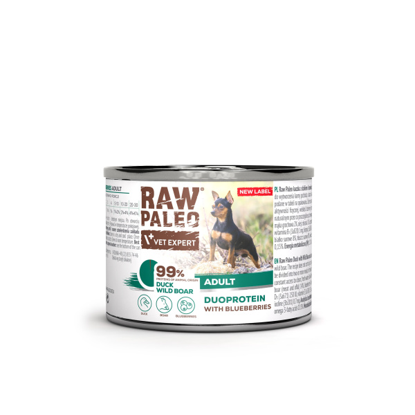 RAW PALEO DUCK&BOAR ADULT CAN - mokra karma dla psów dorosłych duoproteina kaczka z dzikiem
