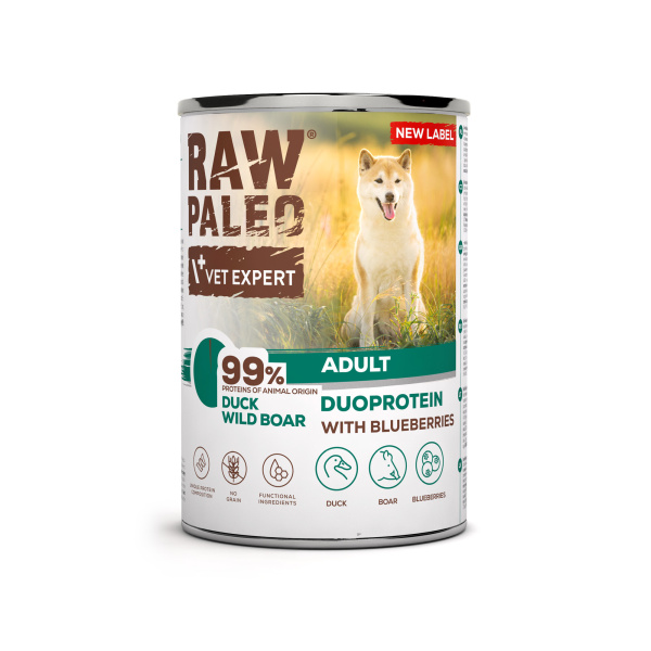 RAW PALEO DUCK&BOAR ADULT CAN - mokra karma dla psów dorosłych duoproteina kaczka z dzikiem