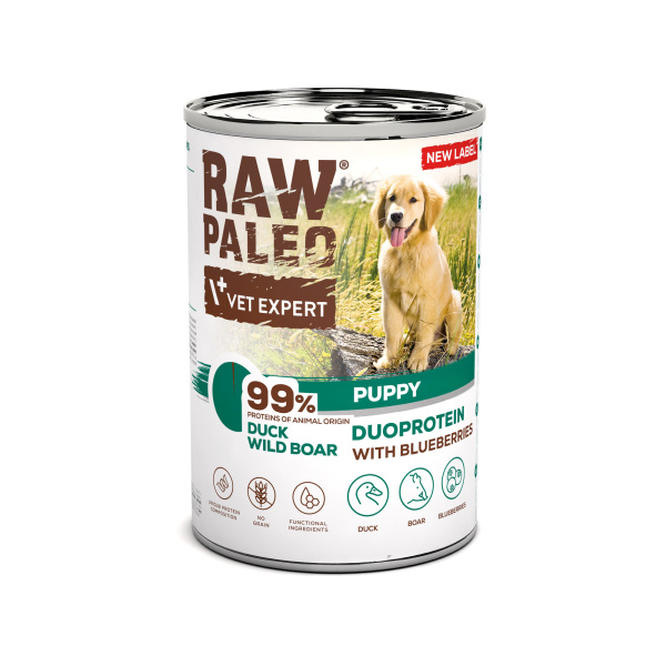 RAW PALEO DUCK&BOAR PUPPY CAN - mokra karma dla szczeniąt duoproteina kaczka z dzikiem