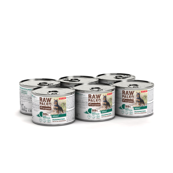 RAW PALEO DUCK&BOAR ADULT CAN 6x200g - mokra karma dla psów dorosłych duoproteina kaczka z dzikiem