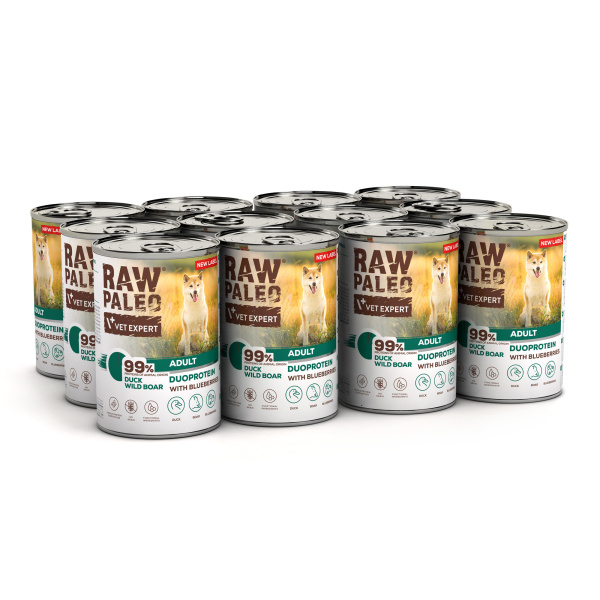 RAW PALEO DUCK&BOAR ADULT CAN 12x400g - mokra karma dla psów dorosłych duoproteina kaczka z dzikiem