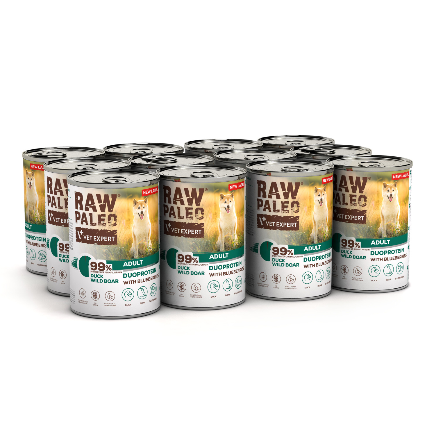 RAW PALEO DUCK&BOAR ADULT CAN 12x400g - mokra karma dla psów dorosłych duoproteina kaczka z dzikiem